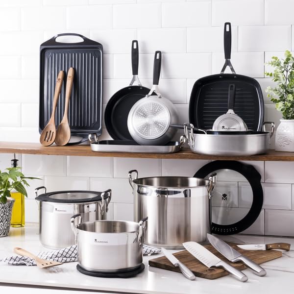 Batterie de cuisine MasterPRO Smart – 6 pièces en acier inoxydable avec couvercles en verre, compatible tous feux (20, 24, 28 cm).