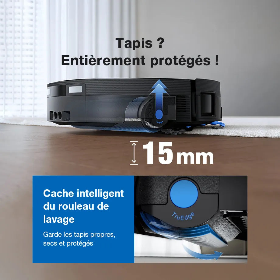 ECOVACS X12 OmniCyclone Aspirateur Robot, Blast, 22 000 Pa, pré-Dissolution des Taches FocusJet, PowerBoost, OZMO Roller 3.0, Rouleau Extensible et Qui se lève, vidage Automatique PureCyclone 2.0