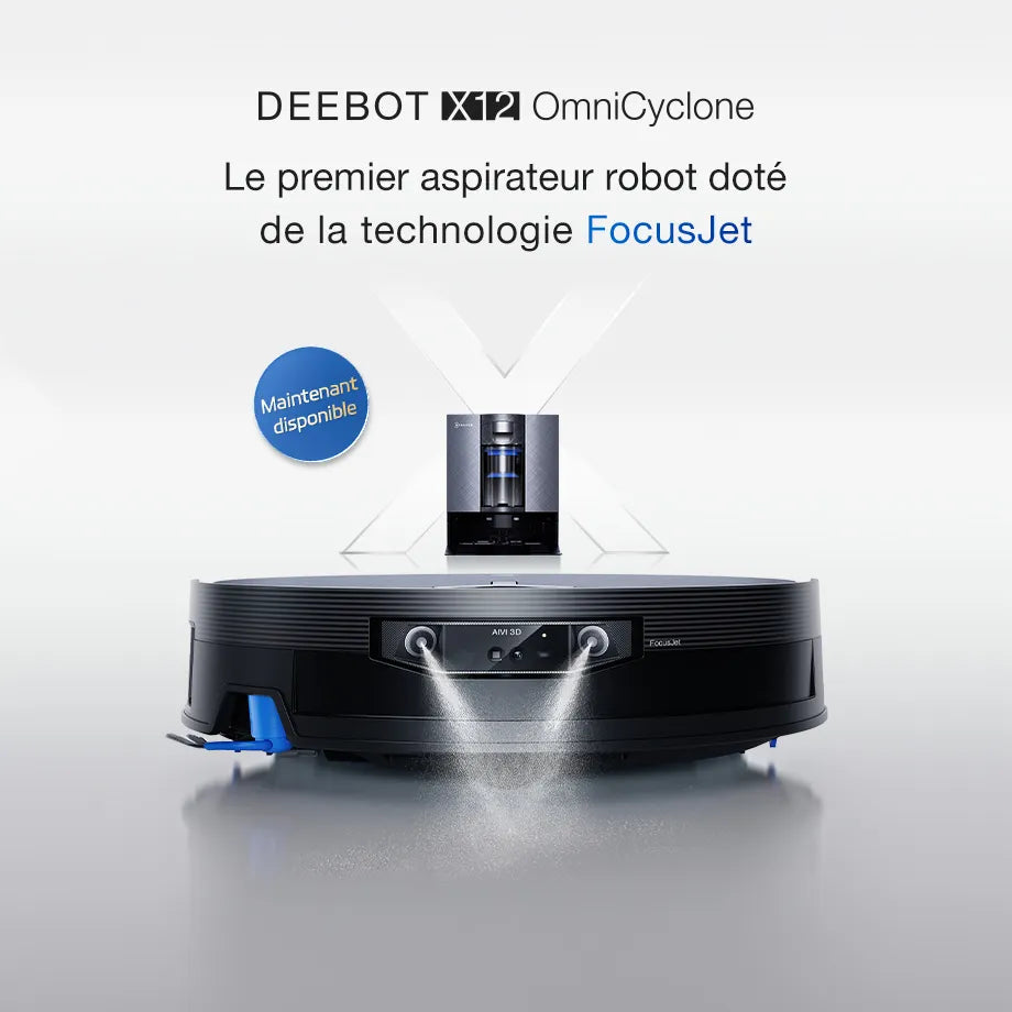 ECOVACS X12 OmniCyclone Aspirateur Robot, Blast, 22 000 Pa, pré-Dissolution des Taches FocusJet, PowerBoost, OZMO Roller 3.0, Rouleau Extensible et Qui se lève, vidage Automatique PureCyclone 2.0