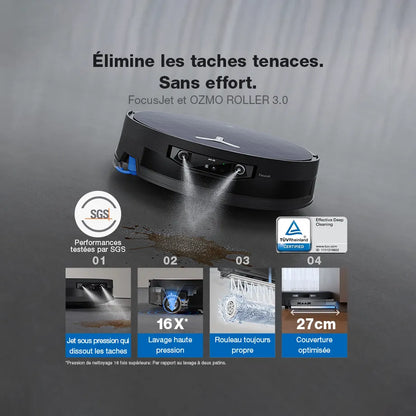 ECOVACS X12 OmniCyclone Aspirateur Robot, Blast, 22 000 Pa, pré-Dissolution des Taches FocusJet, PowerBoost, OZMO Roller 3.0, Rouleau Extensible et Qui se lève, vidage Automatique PureCyclone 2.0