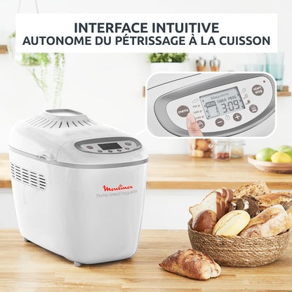 Moulinex Home Bread Baguette Machine à petits pains, 16 programmes, Résultats homogènes, Jusqu'à 1,5 kg de pain frais