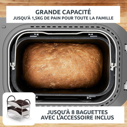 Moulinex Home Bread Baguette Machine à petits pains, 16 programmes, Résultats homogènes, Jusqu'à 1,5 kg de pain frais
