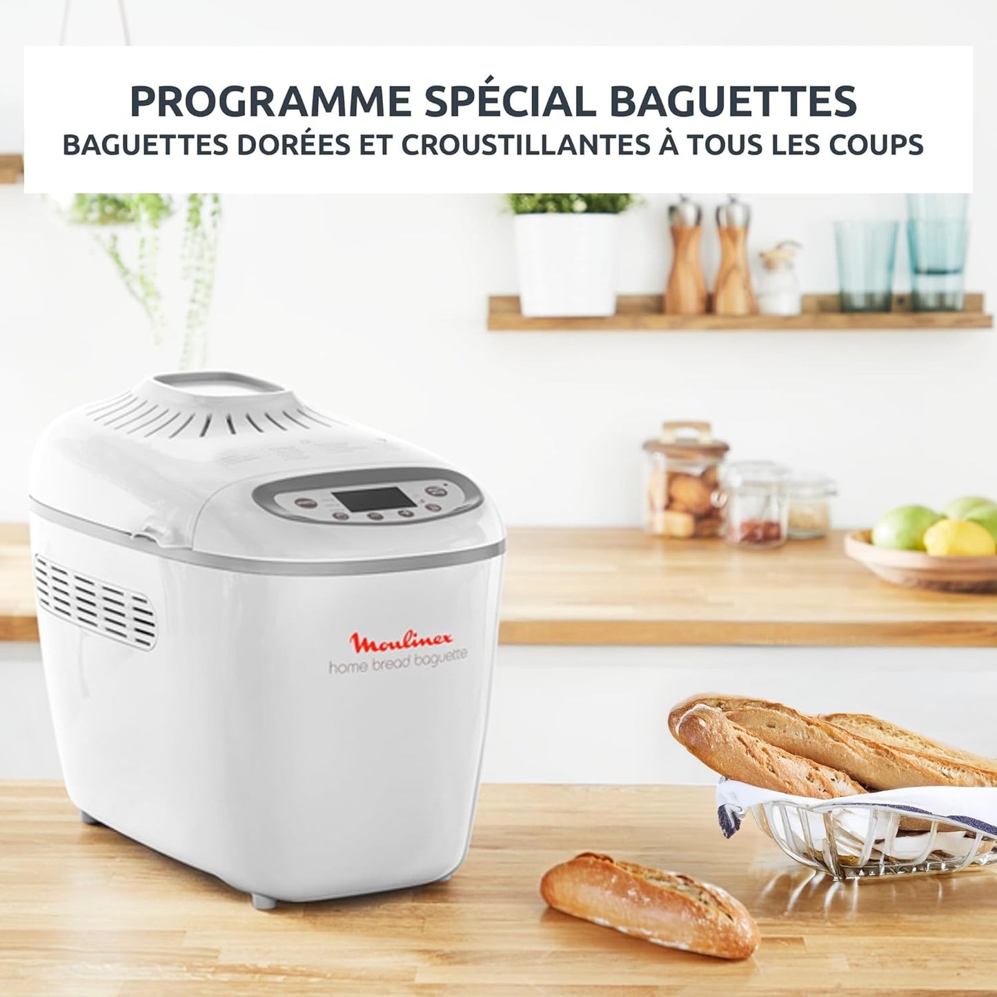 Moulinex Home Bread Baguette Machine à petits pains, 16 programmes, Résultats homogènes, Jusqu'à 1,5 kg de pain frais