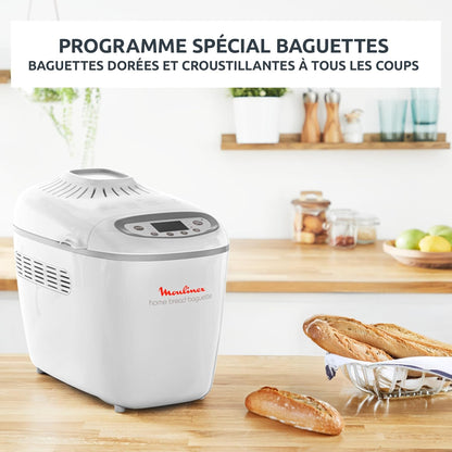 Moulinex Home Bread Baguette Machine à petits pains, 16 programmes, Résultats homogènes, Jusqu'à 1,5 kg de pain frais