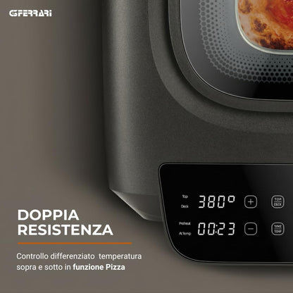 G3 Ferrari G10225 Krispy Four à pizza et Friteuse à air multifonction, 2100 W, 13 litres, Technologie HOBLO, Écran Tactile avec 18 Programmes, Jusqu’à 380 °C, Accessoires inclus, Noir.