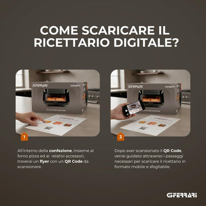 G3 Ferrari G10225 Krispy Four à pizza et Friteuse à air multifonction, 2100 W, 13 litres, Technologie HOBLO, Écran Tactile avec 18 Programmes, Jusqu’à 380 °C, Accessoires inclus, Noir.