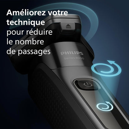 Rasoir Philips Series 8000 - rasoir électrique Wet & Dry avec technologie SkinIQ, 1 tondeuse rétractable, socle de charge, capot de protection, et brossette de nettoyage (modèle S8697/23)