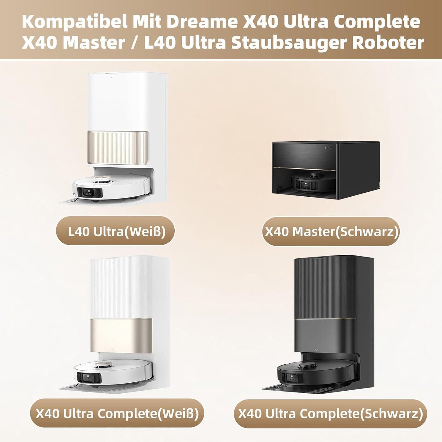 Accessoires pour Dreame X40 Ultra Complete L40 Ultra Mova P50 Pro Ultra X40 Master,Lingettes X6 Sacs X4 Filtre X4 Brosses Principales X2 Brosses latérales X4