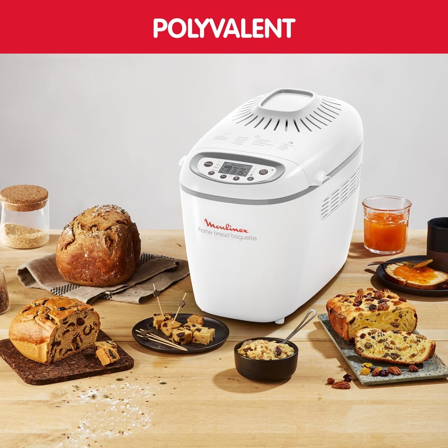 Moulinex Home Bread Baguette Machine à petits pains, 16 programmes, Résultats homogènes, Jusqu'à 1,5 kg de pain frais