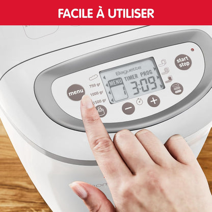 Moulinex Home Bread Baguette Machine à petits pains, 16 programmes, Résultats homogènes, Jusqu'à 1,5 kg de pain frais