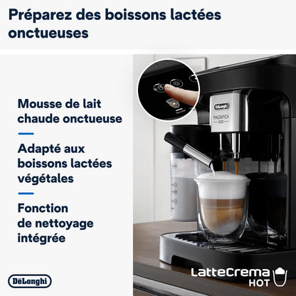 Cafetière Delonghi Magnifica Evo avec 7 programmes automatiques.