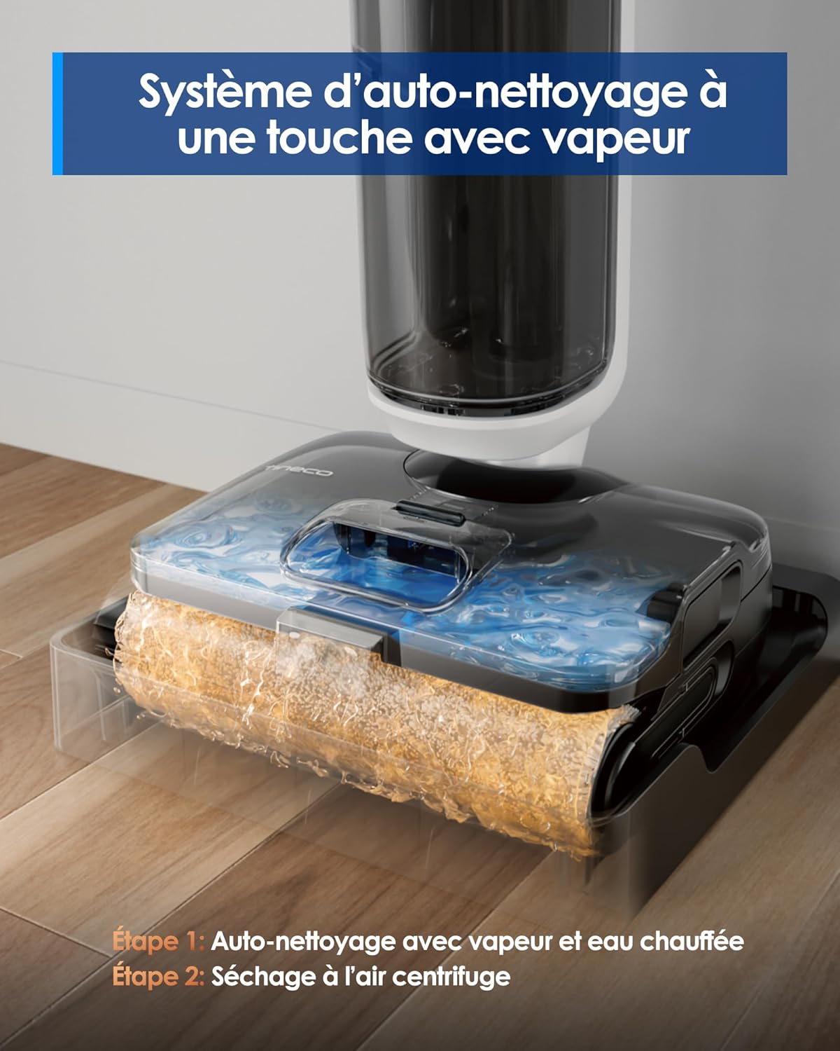 Tineco Floor One S6 Stretch Steam Nettoyeur Vapeur, Aspirateur Balai Vapeur à Câble Tout-en-Un, 160℃ HyperSteam, 180° Pose à Plat, Auto-Nettoyage à l'eau Chaude, Anti-Tangle-Design