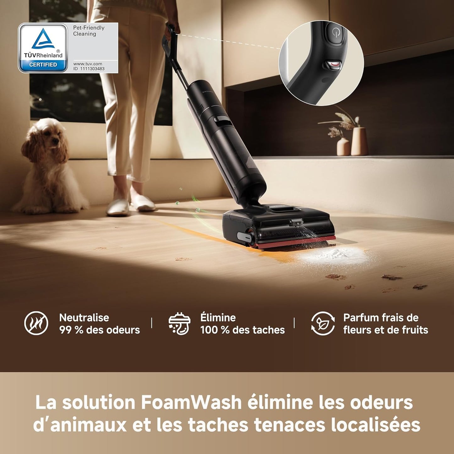 dreame H15 Pro FoamWash Aspirateur Laveur, Nettoyage Ciblé, Solution à Rapport Intelligent
