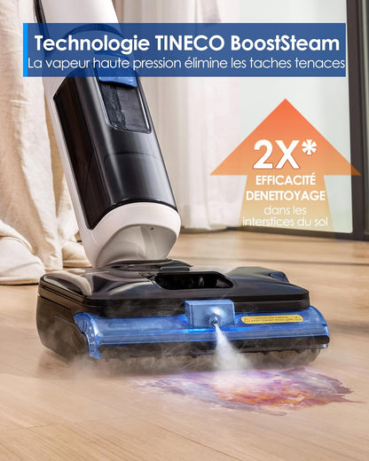 Tineco Floor One S6 Stretch Steam Nettoyeur Vapeur, Aspirateur Balai Vapeur à Câble Tout-en-Un, 160℃ HyperSteam, 180° Pose à Plat, Auto-Nettoyage à l'eau Chaude, Anti-Tangle-Design
