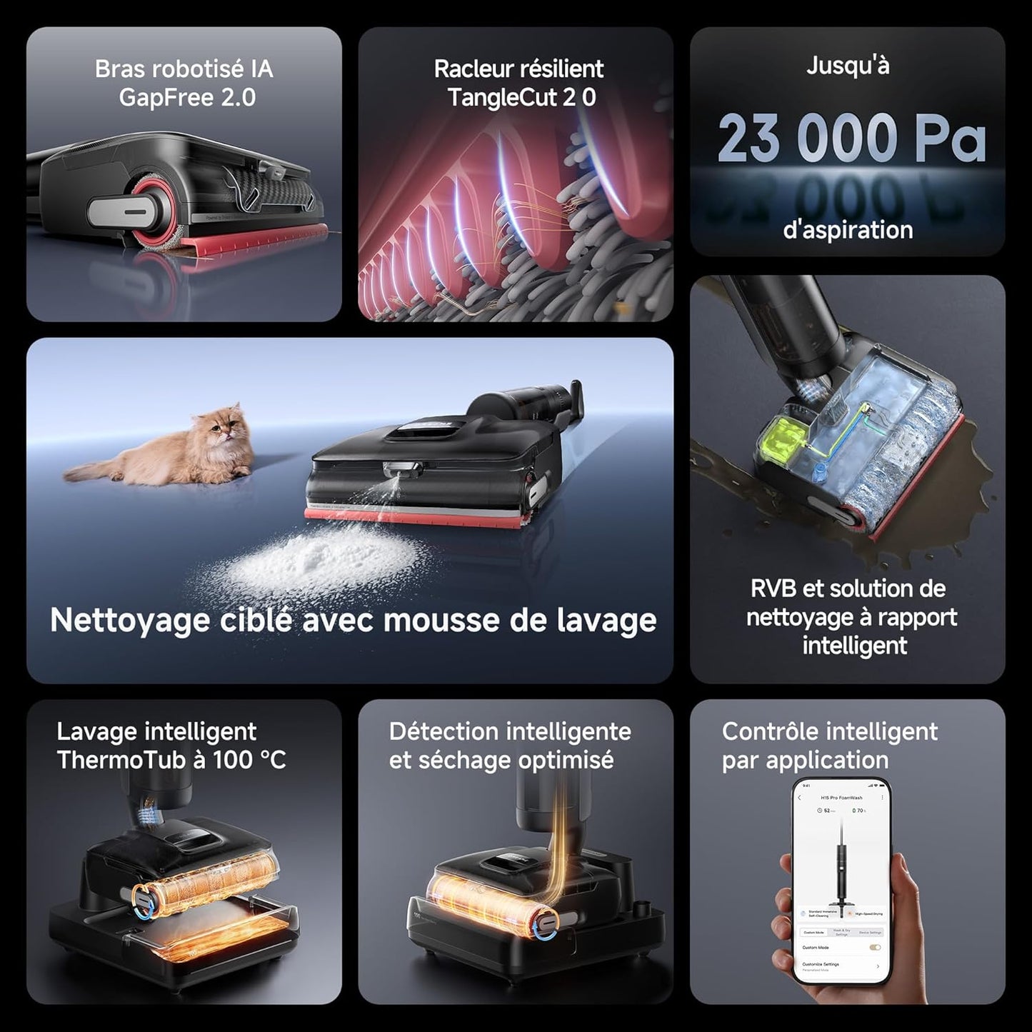 dreame H15 Pro FoamWash Aspirateur Laveur, Nettoyage Ciblé, Solution à Rapport Intelligent