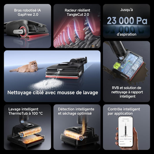 dreame H15 Pro FoamWash Aspirateur Laveur, Nettoyage Ciblé, Solution à Rapport Intelligent