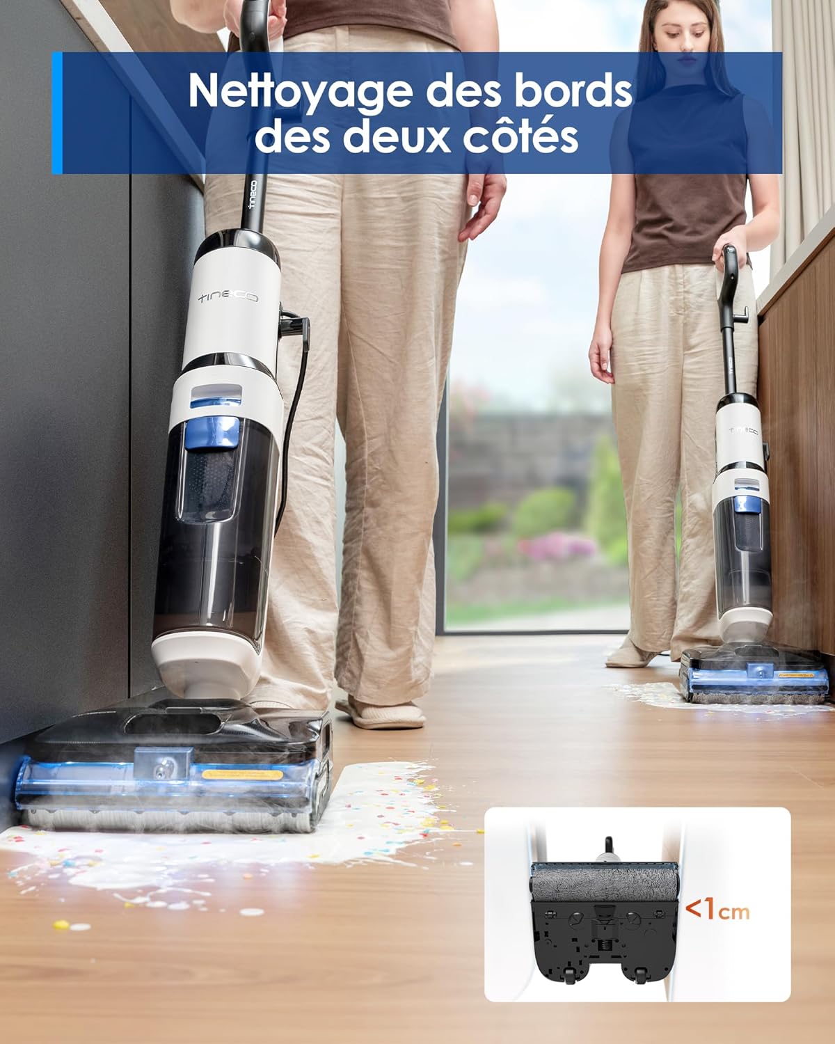 Tineco Floor One S6 Stretch Steam Nettoyeur Vapeur, Aspirateur Balai Vapeur à Câble Tout-en-Un, 160℃ HyperSteam, 180° Pose à Plat, Auto-Nettoyage à l'eau Chaude, Anti-Tangle-Design