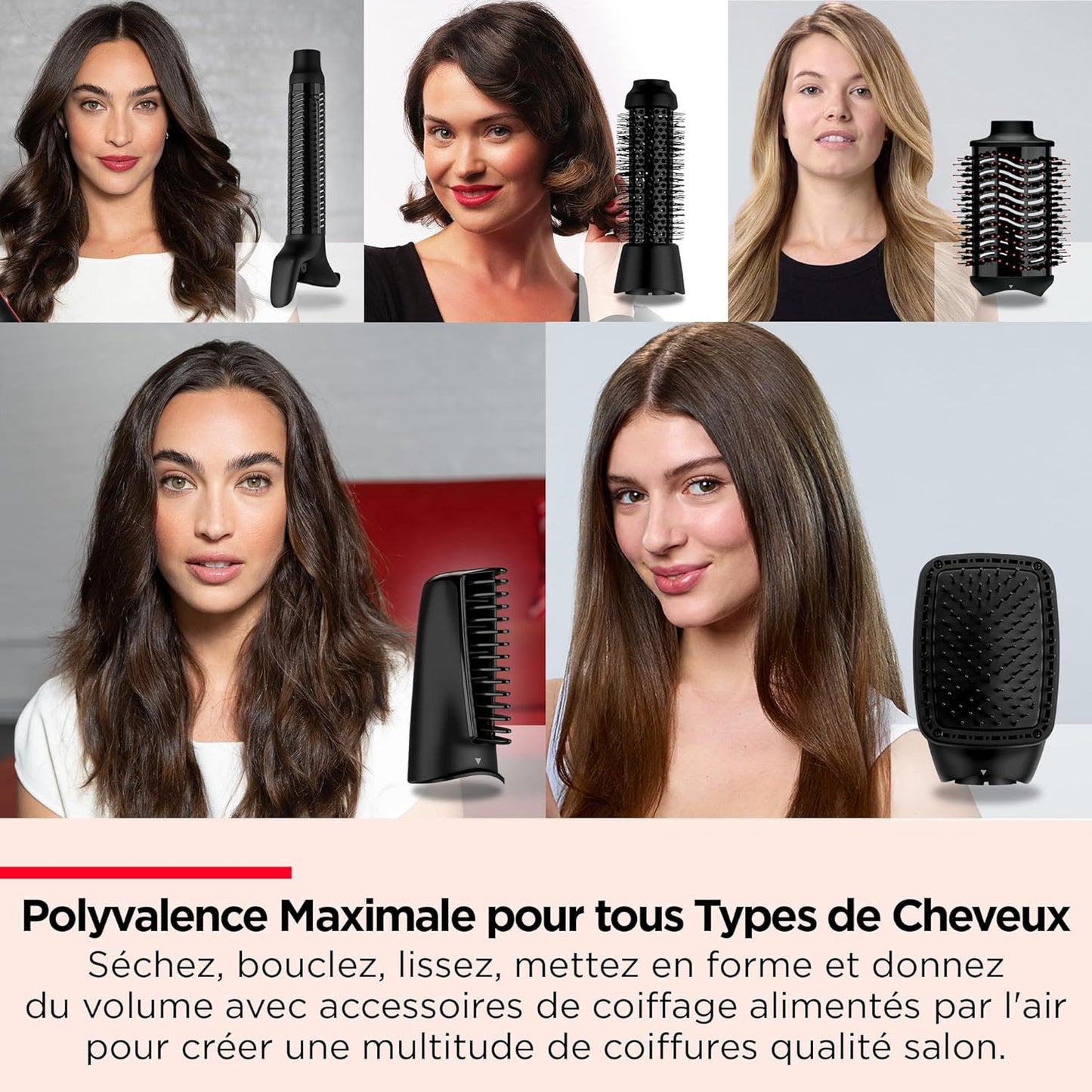 REVLON- 5-EN-1 One-Step Styler multi-usages (têtes amovibles, boucleur, sèche-cheveux, brosse volumisante, brosse coiffante et concentrateur) RVDR5370