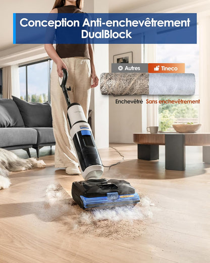 Tineco Floor One S6 Stretch Steam Nettoyeur Vapeur, Aspirateur Balai Vapeur à Câble Tout-en-Un, 160℃ HyperSteam, 180° Pose à Plat, Auto-Nettoyage à l'eau Chaude, Anti-Tangle-Design