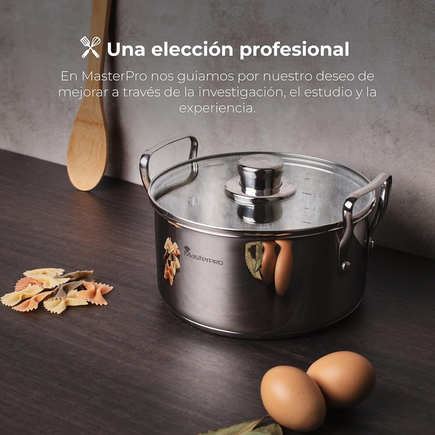 Batterie de cuisine MasterPRO Smart – 6 pièces en acier inoxydable avec couvercles en verre, compatible tous feux (20, 24, 28 cm).