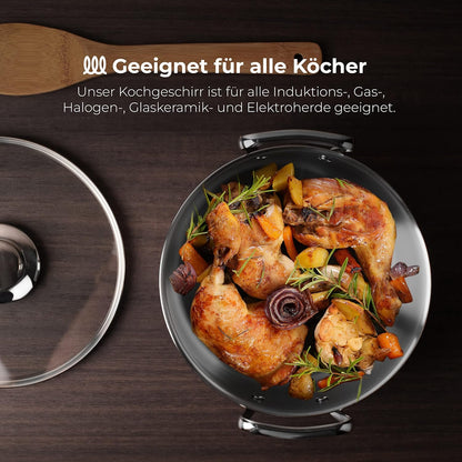 Batterie de cuisine MasterPRO Smart – 6 pièces en acier inoxydable avec couvercles en verre, compatible tous feux (20, 24, 28 cm).