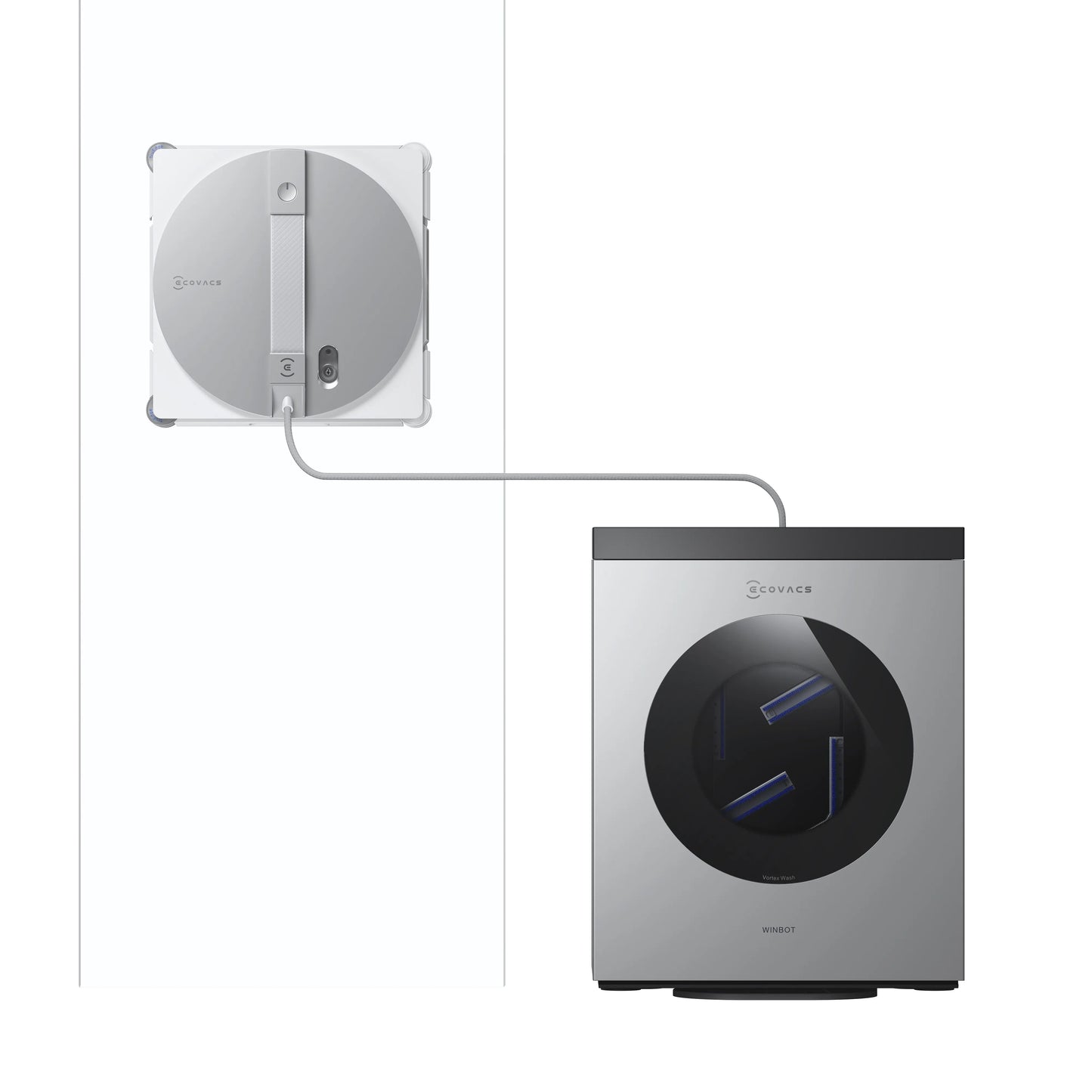 ECOVACS WINBOT W3 OMNI Robot Nettoyeur de Vitres avec Station, Lavage Automatique des Tampons, Nettoyage Intelligent Jusqu’aux Bords, Pulvérisation à 3 Jets, Contrôle via Application