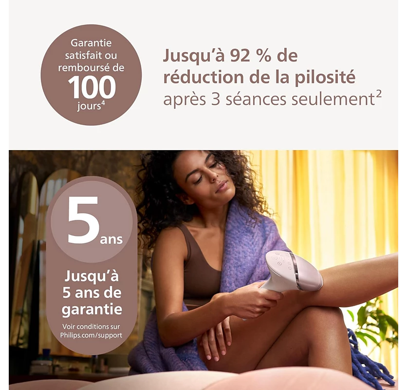 Philips Lumea Epilateur à lumiere pulsee Serie 8000 - Epilateur avec technologie SenseIQ, 2 embouts pour le corps et le visage, utilisation filaire (modèle BRI944/00)