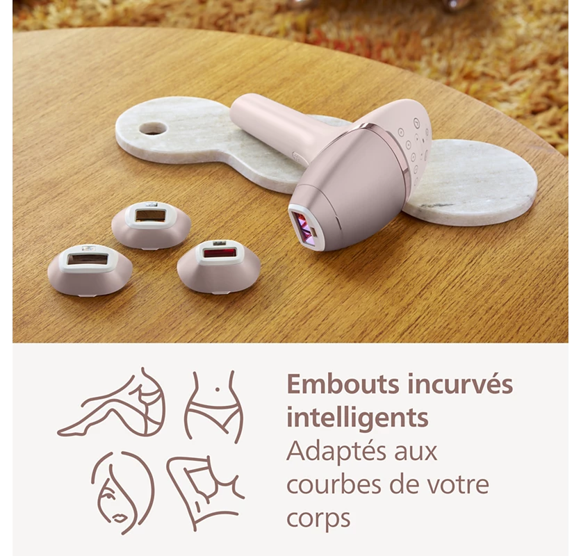 Philips Lumea série 9000, Épilateur à lumière pulsée, alternative à l'épilation laser, technologie SenseIQ, 3 accessoires pour corps, visage et zones de précision, usage avec ou sans fil, BRI955/00