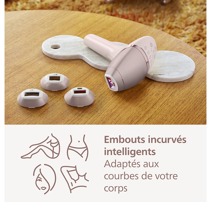 Philips Lumea série 9000, Épilateur à lumière pulsée, alternative à l'épilation laser, technologie SenseIQ, 3 accessoires pour corps, visage et zones de précision, usage avec ou sans fil, BRI955/00