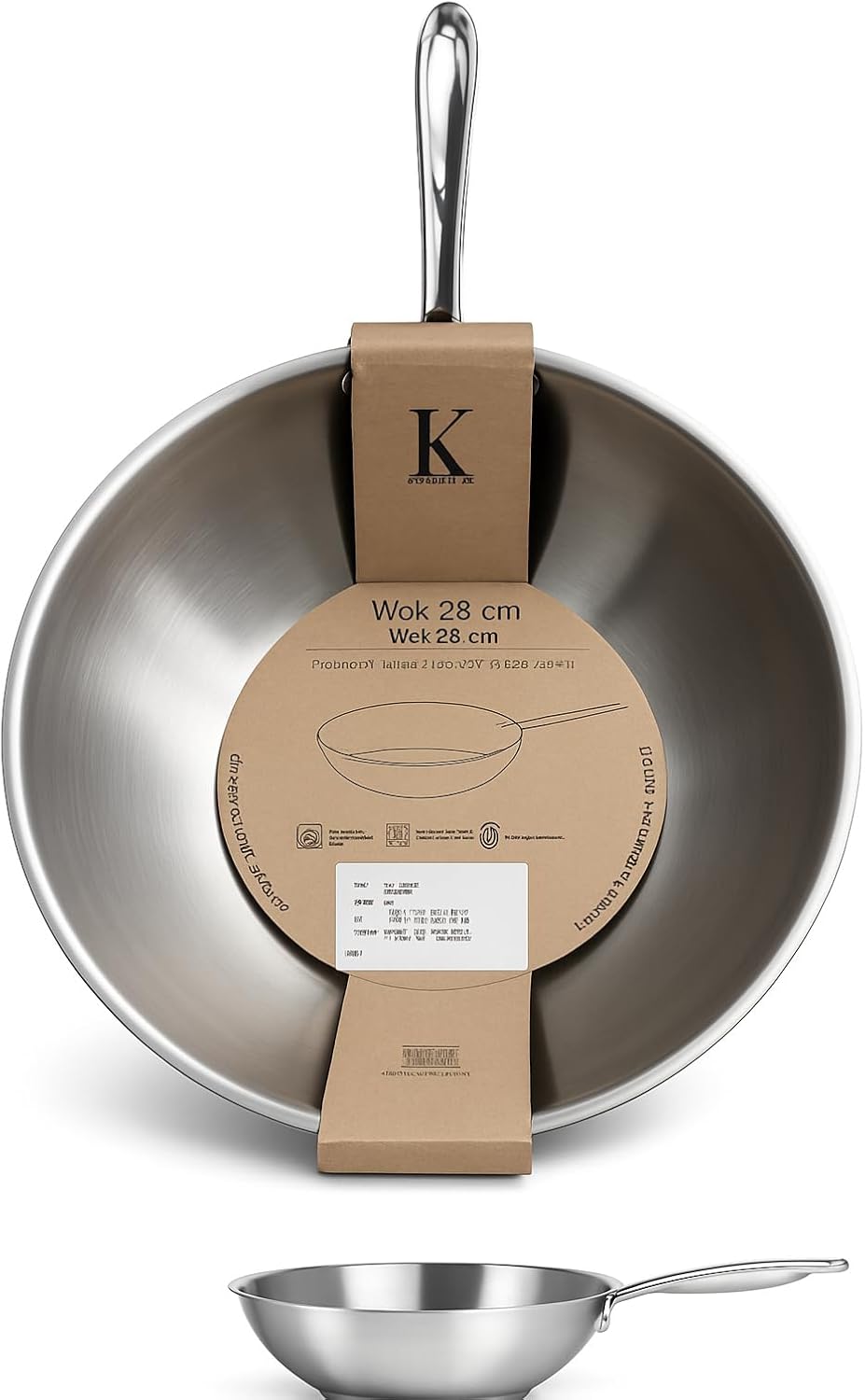 KLAUS Wok 28 cm en Inox inoxydable haute qualité Tous Feux Dont Induction | Cuisson Saine et Homogène | Facile à Nettoyer