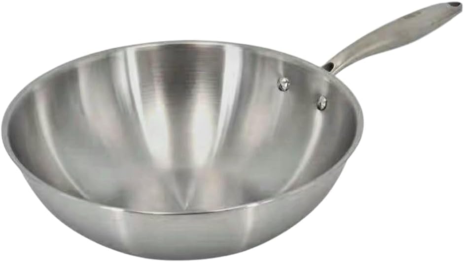 KLAUS Wok 28 cm en Inox inoxydable haute qualité Tous Feux Dont Induction | Cuisson Saine et Homogène | Facile à Nettoyer