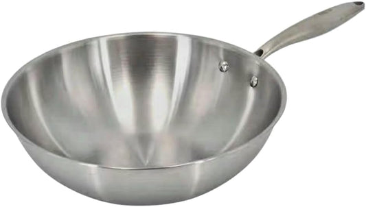 KLAUS Wok 28 cm en Inox inoxydable haute qualité Tous Feux Dont Induction | Cuisson Saine et Homogène | Facile à Nettoyer