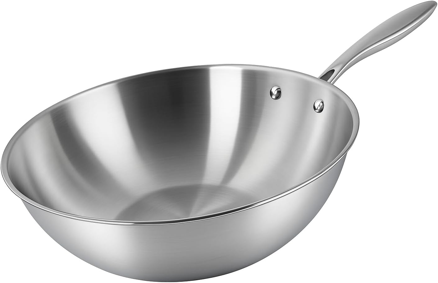 KLAUS Wok 28 cm en Inox inoxydable haute qualité Tous Feux Dont Induction | Cuisson Saine et Homogène | Facile à Nettoyer