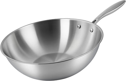 KLAUS Wok 28 cm en Inox inoxydable haute qualité Tous Feux Dont Induction | Cuisson Saine et Homogène | Facile à Nettoyer