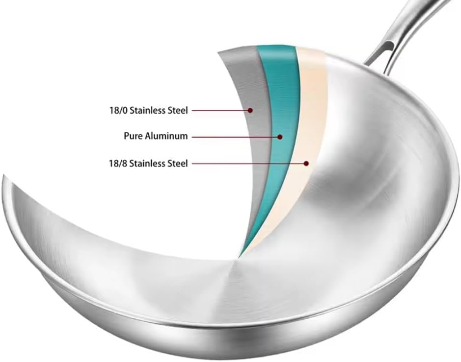 KLAUS Wok 28 cm en Inox inoxydable haute qualité Tous Feux Dont Induction | Cuisson Saine et Homogène | Facile à Nettoyer