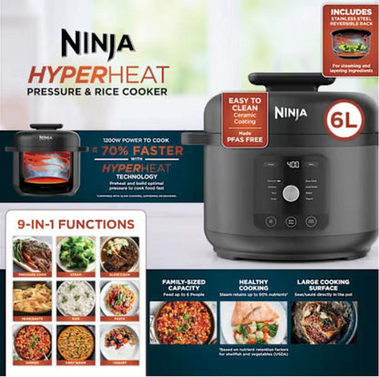 Ninja HyperHeat 6L 9-in-1 Pressure & Rice Cooker PC201UK